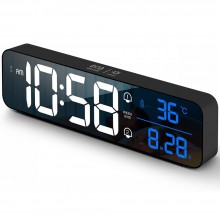 Часы настольные электронные Losso Premium (BT) LONG с LED подсветкой и термометром (черные), будильник
