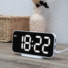 Часы электронные настольные LOSSO Premium CHARGE с LED подсветкой (белые), будильник Часы электронные настольные LOSSO Premium CHARGE с LED подсветкой (белые), будильник
