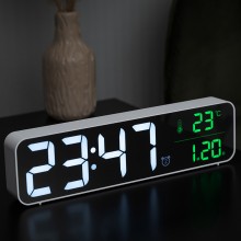 Часы настольные электронные зеркальные Losso Premium (GT) LONG с LED подсветкой, белые Часы настольные электронные зеркальные Losso Premium (GT) LONG с LED подсветкой, белые