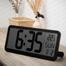 Часы настольные электронные LCD Losso Premium LARGE c термометром (черные), будильник