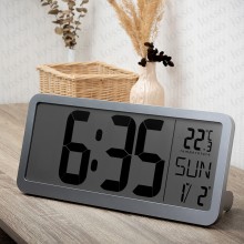 Часы настольные электронные LCD Losso Premium LARGE c термометром (серебристые), будильник
