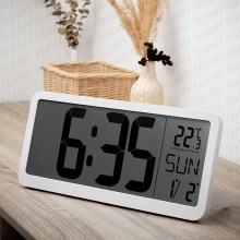 Часы настольные электронные LCD Losso Premium LARGE c термометром (белые), будильник