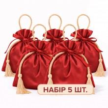 Сатиновые подарочные мешочки LOSSO "Deluxe" 16×16 см красные - набор 5 шт (ткань атлас)