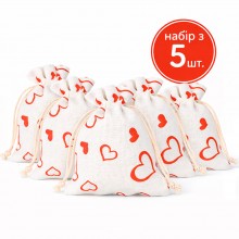Подарочные мешочки с сердечками LOSSO «Сердца» 13*18, набор 5 шт. — упаковка для подарков на День Святого Валентина 13см*18 см