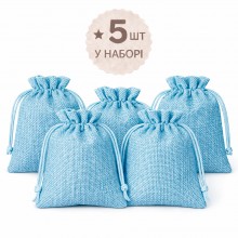 Подарочные мешочки из мешковины LOSSO 10см*14см (набор 5 шт), голубые