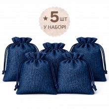Подарочные мешочки из мешковины LOSSO 10см*14см (набор 5 шт), синие Подарочные мешочки из мешковины LOSSO 10см*14см (набор 5 шт), синие