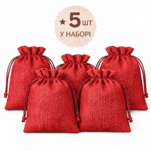 Подарочные мешочки из мешковины LOSSO 10см*14см (набор 5 шт), красные